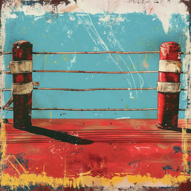 Foto uma pintura de um ringue de boxe com cordas