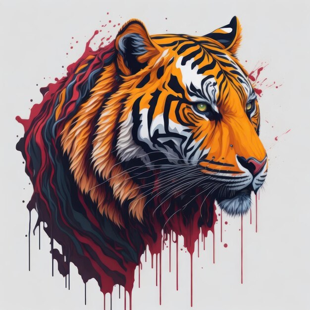 Uma pintura de um tigre com um fundo vermelho e a palavra tigre nela.