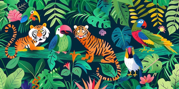 uma pintura de um tigre e um tigre em um fundo verde