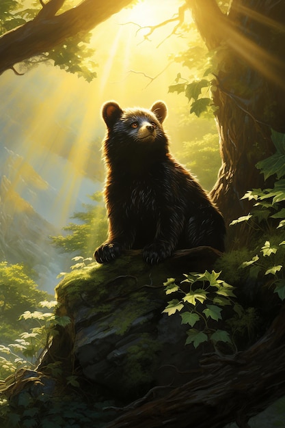 Foto uma pintura de um urso na floresta