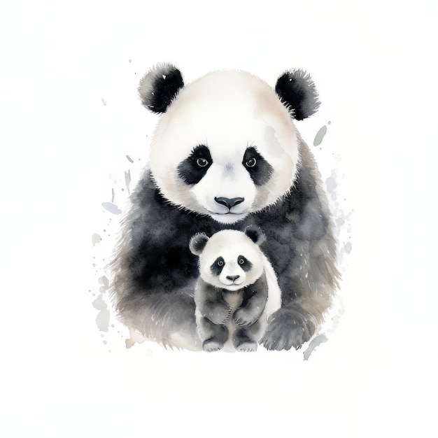 Uma pintura de um urso panda e seu filhote.