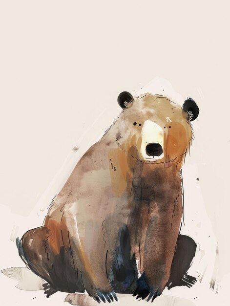 uma pintura de um urso que é marrom e tem um nariz branco
