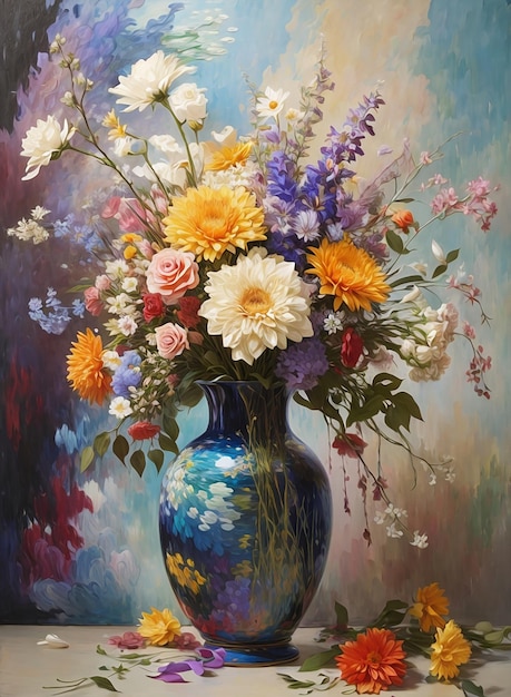 Uma pintura de um vaso com flores em estilo aquarela