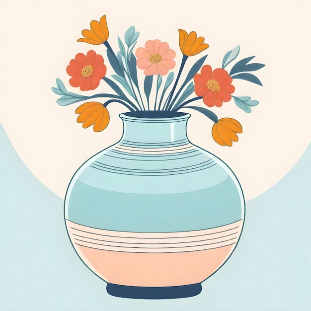 Foto uma pintura de um vaso com flores nele