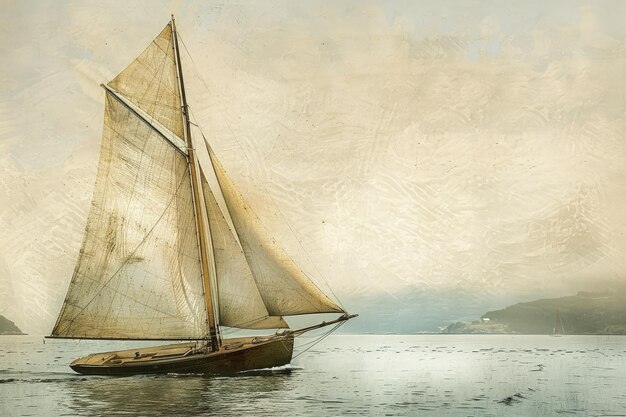 Uma pintura de um veleiro na água