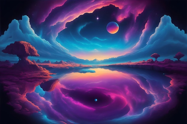 uma pintura de um vórtice roxo e azul no céu cores surreais espaço surreal cores cósmicas ai gen