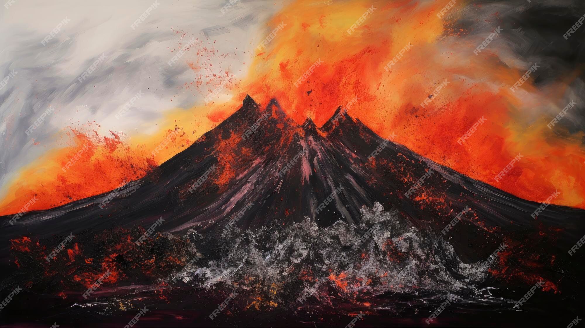 Fogo vetor e chamas no fundo preto pinturas para a parede • quadros vulcão,  engolfado, fogo