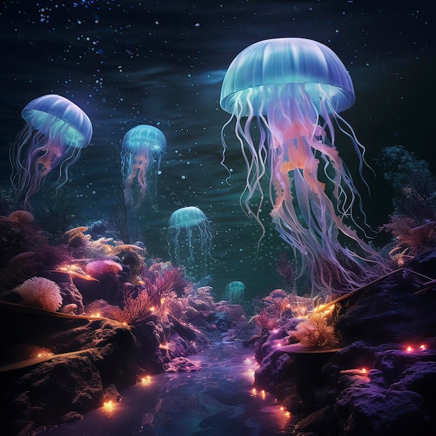 Uma pintura de uma água-viva submarina Generative ai