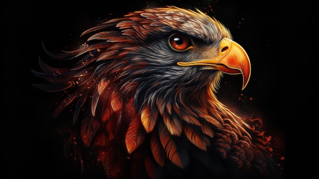 Uma pintura de uma águia careca com um olho vermelho.