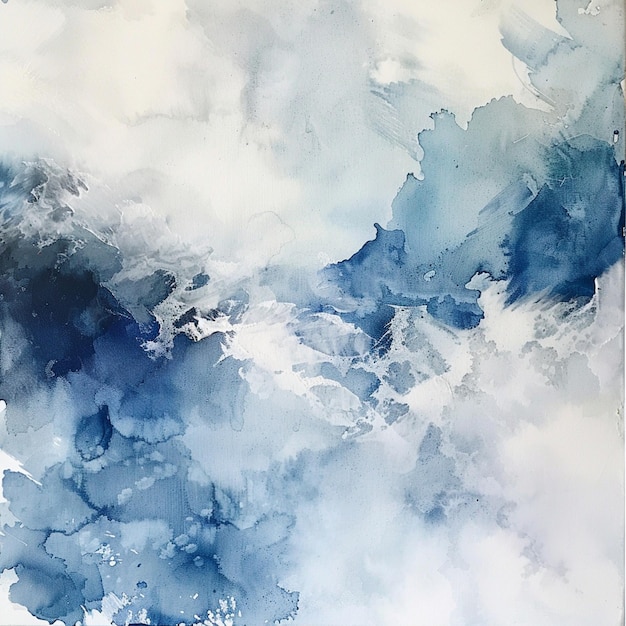 uma pintura de uma aquarela azul em um fundo branco