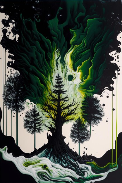 Uma pintura de uma árvore com a palavra fogo nela