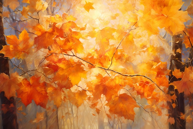 uma pintura de uma árvore com as folhas nela