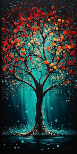 Uma pintura de uma árvore com as palavras "a árvore" nela.