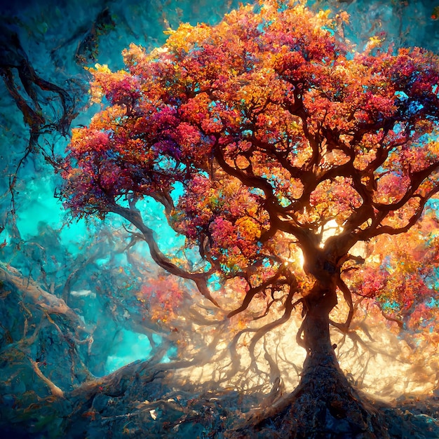 Uma pintura de uma árvore com as palavras a árvore