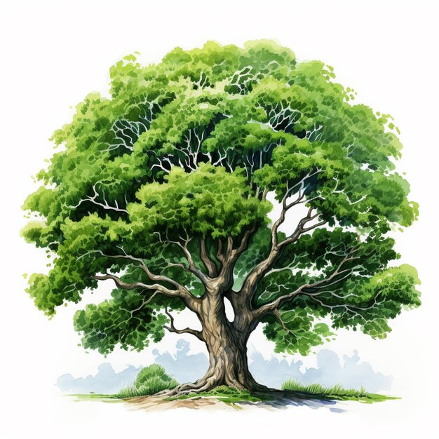 uma pintura de uma árvore com uma árvore de folhas verdes no meio generativo ai
