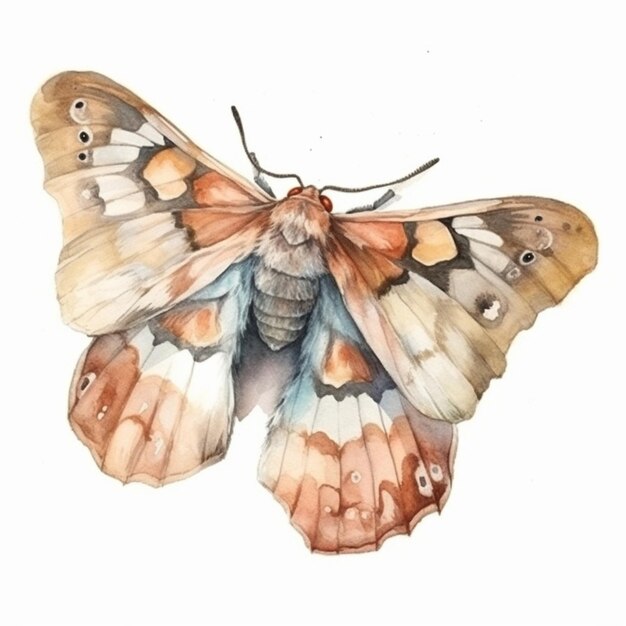 uma pintura de uma borboleta com um padrão marrom e branco em suas asas ai generativa