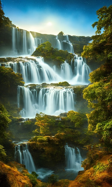 Uma pintura de uma cachoeira com a palavra cachoeira nela