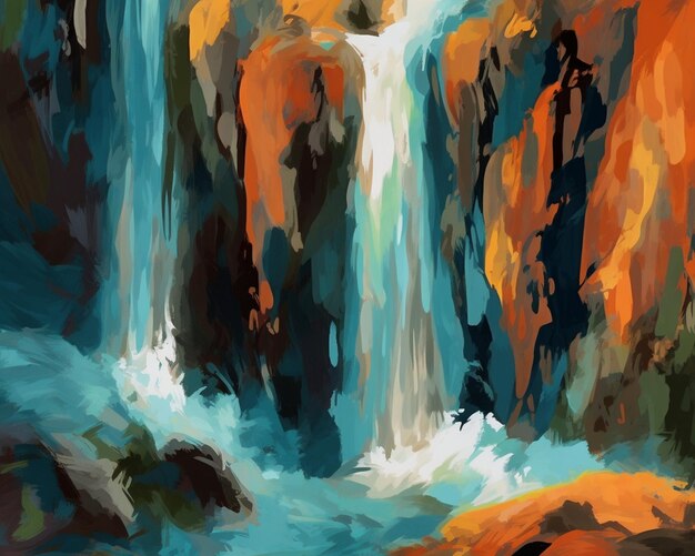 Uma pintura de uma cachoeira com a palavra cascata nela