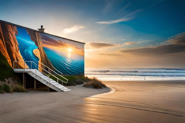 Foto uma pintura de uma cena de praia em uma praia