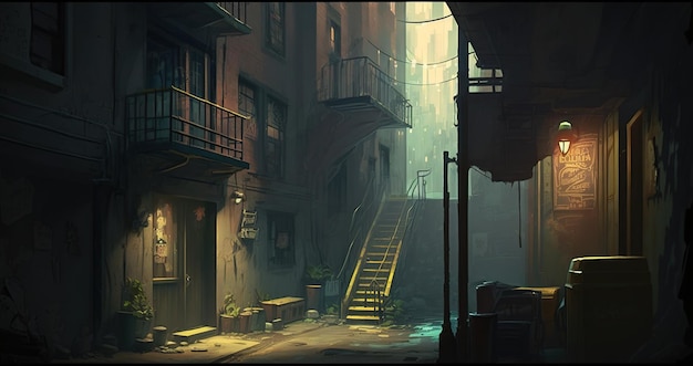 Uma pintura de uma cena de rua