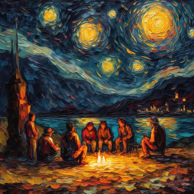 Uma pintura de uma cena noturna com as palavras " a noite "