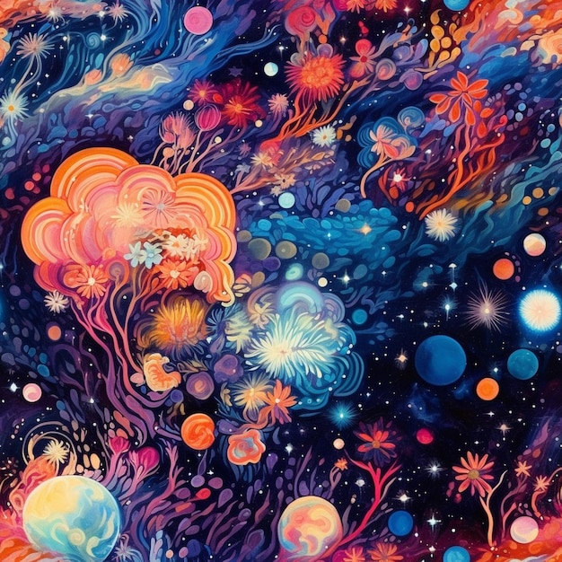 Foto uma pintura de uma cena subaquática colorida com medusas generativas ai