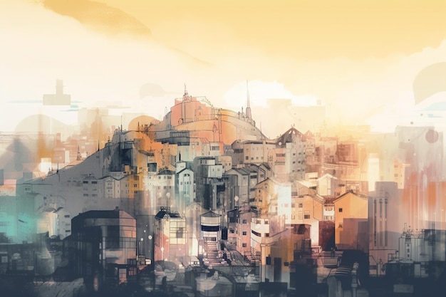 Uma pintura de uma cidade com um fundo amarelo e as palavras " istambul " no topo.