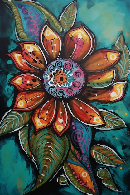 Uma pintura de uma flor com a palavra sol nela