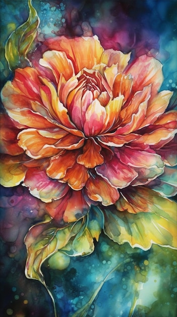 Uma pintura de uma flor que é intitulada 'peônia'