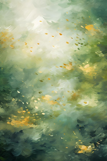 uma pintura de uma floresta cheia de muitas árvores Pintura a óleo de um lago