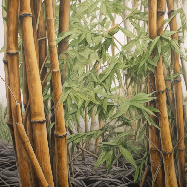 Uma pintura de uma floresta de bambu com a palavra bambu.