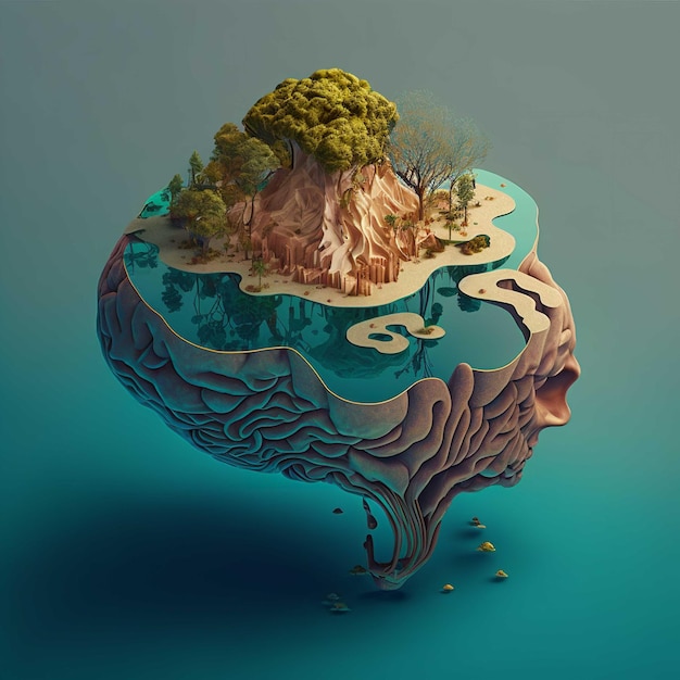 Uma pintura de uma ilha com árvores no cérebro