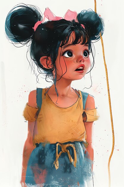 Foto uma pintura de uma menina com uma camisa amarela