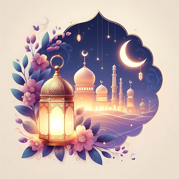 uma pintura de uma mesquita e uma mesquita com uma lua e uma mosquita no topo