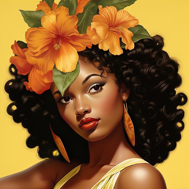 uma pintura de uma mulher com flores na cabeça