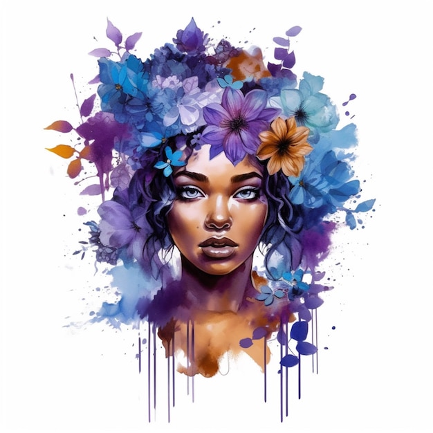 uma pintura de uma mulher com flores no cabelo generativa ai