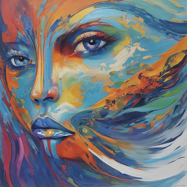 uma pintura de uma mulher com um rosto colorido