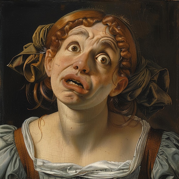 Foto uma pintura de uma mulher com uma expressão surpresa