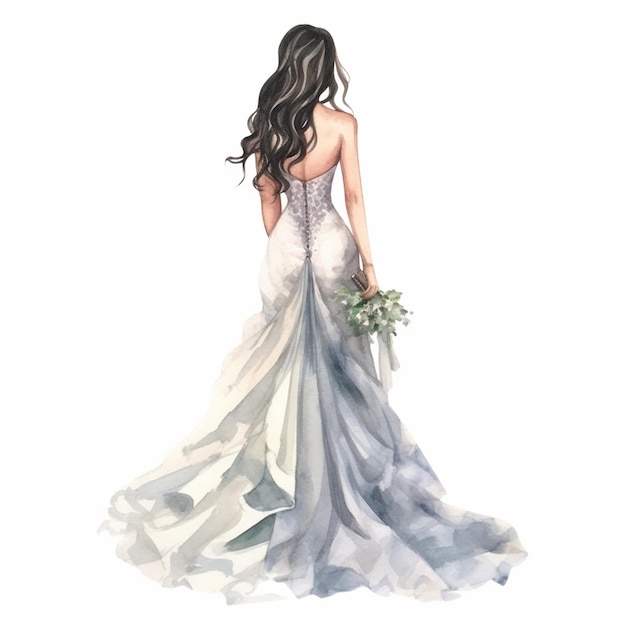 Foto uma pintura de uma mulher em um vestido de noiva com um buquê generativo ai