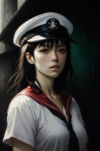 Uma pintura de uma mulher em uniforme de marinheiro