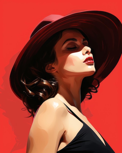 uma pintura de uma mulher usando um chapéu vermelho
