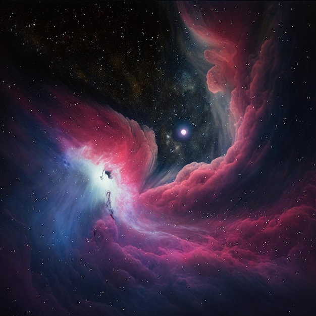 Uma pintura de uma nebulosa com uma estrela branca no centro.