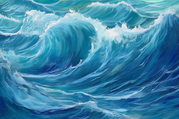 Uma pintura de uma onda azul