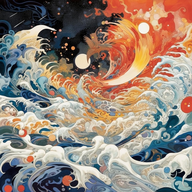 Uma pintura de uma onda com as palavras 'oceano'