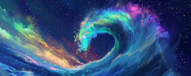 Uma pintura de uma onda no oceano