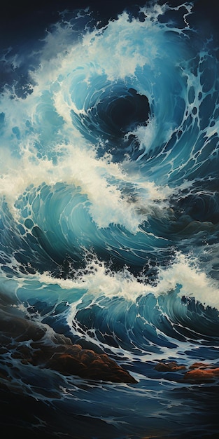 Uma pintura de uma onda que tem a palavra oceano nela.