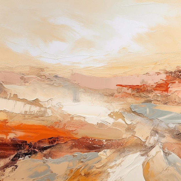 uma pintura de uma paisagem de cor vermelha e laranja.