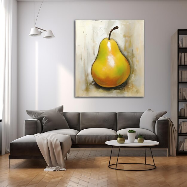 Foto uma pintura de uma pêra em uma sala de estar