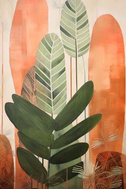 uma pintura de uma planta com folhas que diz plantas tropicais