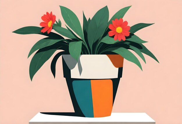 Foto uma pintura de uma planta em vaso com flores vermelhas
